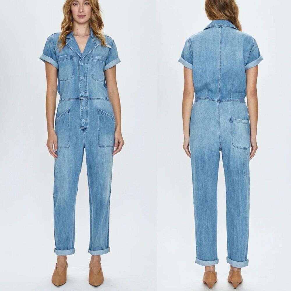 Pistola Grover Jumpsuit Coverall Button Down Disoriented Small Wash Blue Size S
